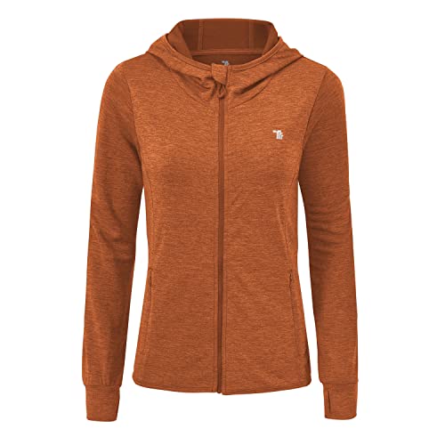 donhobo Laufjacke für Damen Sportjacke Trainingsjacke voll Reißverschluss Trainingsanzug Leichte Atmungsaktiv Jacke mit Daumenloch (Orange, XL) von donhobo