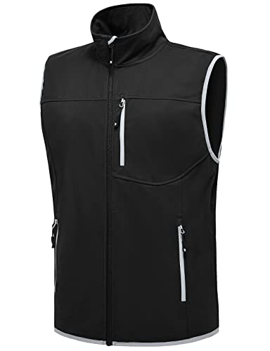 donhobo Leichte Softshell Weste für Herren, Wasserabweisend Winddichte Outdoor Laufweste, Atmungsaktive Vest Gilet Ärmellose Jacke, Schwarz, L von donhobo