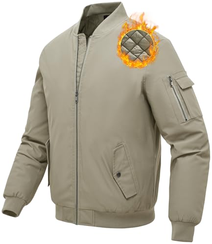 donhobo Outdoor Fleecejacken für Herren Winter Übergangsjacke Full Zip Wanderjacke Winddichte Warm Bomberjacke Fliegerjacke Stehkragen Freizeijacke Khaki L von donhobo