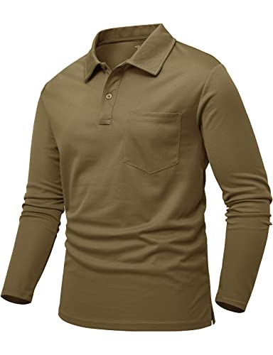 donhobo Poloshirt Herren Langarm Golf Shirts Atmungsaktiv Schnelltrocknend Army Polo T-Shirts Outdoor Sport Männer Funktionsshirt Freizetshirt Arbeitshirt, Braun, L von donhobo