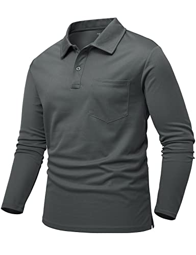 donhobo Poloshirt Herren Langarm Polohemd Einfarbig T-Shirt Outdoor Funktionsshirt Quick Dry Atmungsaktiv Sportshirt Golf Freizeitshirt, Dunkelgrau, 3XL von donhobo