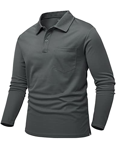 donhobo Poloshirt Herren Langarm Polohemd Einfarbig T-Shirt Outdoor Funktionsshirt Quick Dry Atmungsaktiv Sportshirt Golf Freizeitshirt, Dunkelgrau, M von donhobo