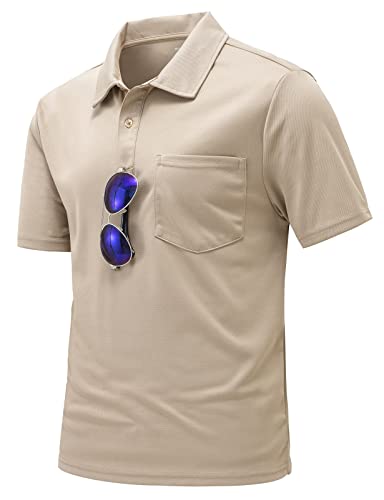 donhobo Poloshirt Herren T-Shirts Männer Hemd Kurzarm Outdoor Funkionshirts Schnelltrocknend Atmungsaktives Casual Golf Sports Shirts mit Brillenhalter Knopfleiste, Khaki, XL von donhobo