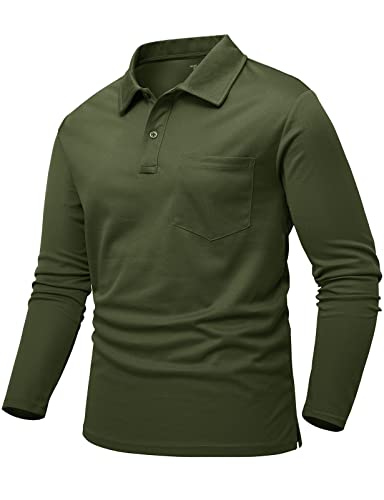 donhobo Poloshirt Herren Wandershirt Outdoor Sport Tshirts Leicht Männer Funktionsshirt Quick Dry Langarmshirt Casual Polo Arbeitshirt, Armeegrün, 3XL von donhobo