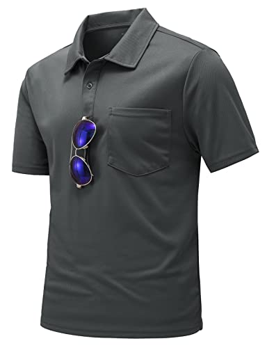 donhobo Poloshirts Herren Slim Fit Polo Shirt Sommer Hemd Schnelltrocknend Casual Sport Outdoor Atmungsaktives Golf T-Shirts (Dunkelgrau, XXL) von donhobo