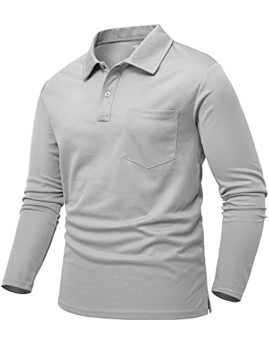 donhobo Poloshirts für Herren Langarm Tactical Shirt Army T-Shirt Männer Arbeitshirt Schnelltrocknend Atmungsaktiv Wandershirt Outdoor Sport Polo Shirts, Hellgrau, 3XL von donhobo