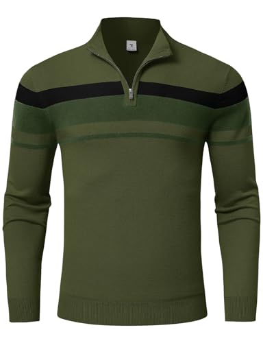 donhobo Pullover für Herren Quarter Zip Up Casual Gestreifte Pullover Polo Sweaters Herbst Winter Sweatshirts Leichtes Lässiger Strickpullover, Grün, L von donhobo