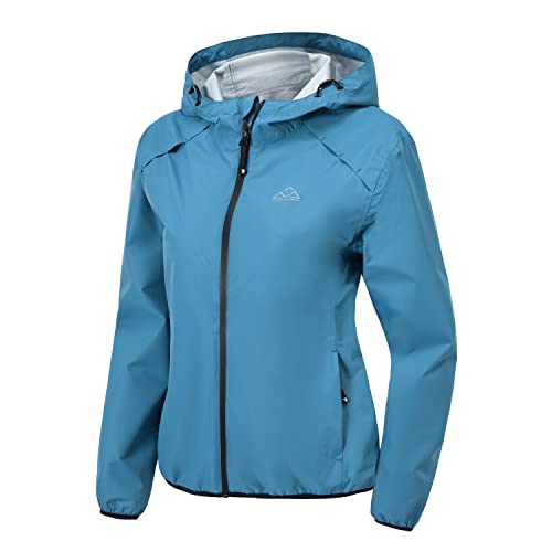 donhobo Regenjacke Damen Wasserdicht Outdoorjacke Atmungsaktiv Übergangsjacke Leichte Jacke Windbreaker Packbare Wanderjacke mit Kapuze (Blau, S) von donhobo