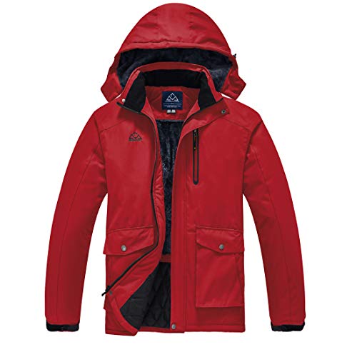 donhobo Skijacke Herren Jacken Wasserdicht Atmungsaktiv Snowboardjacke Winter Warm Fleece Gefüttert Parka Thermo Outdoorjacke mit Abnehmbarer Kapuze Rot M von donhobo