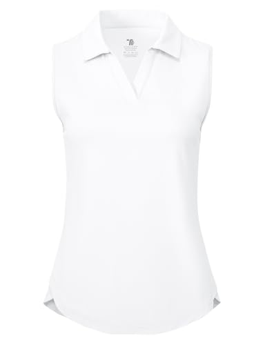 donhobo T-Shirt Damen Ärmellose Golf Polo Shirts V-Ausschnitt Tennis Tank Tops Sportshirt UPF 50+ Schnell trocknend Leichte Atmungsaktiv Sommer Oberteil (Weiß, XL) von donhobo