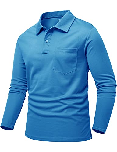 donhobo T-Shirt Herren Freizeit Sport Polo Golf Long Sleeve Funktionsshirt Leicht Atmungsaktiv Langarm Shirts Männer Funktionsshirt Arbeitshirt, Blau, XL von donhobo