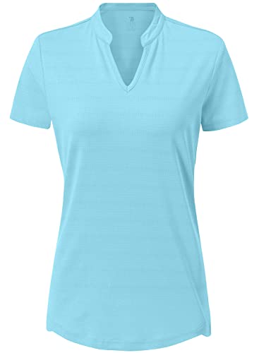 donhobo T-Shirt für Damen Sportshirt Kurzarm Atmungsaktiv Schnell Trocken Elastisch Yoga Gym Activewear-T-Shirts (Himmelblau, M) von donhobo
