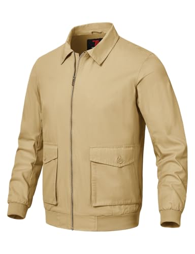 donhobo Übergangsjacke Herren Frühling Sommer Herbstjacke Freizeit Blouson Jacke mit Taschen Cargo Jacke Leichte Herrenjacke Windbreaker, Dunkel Khaki, L von donhobo