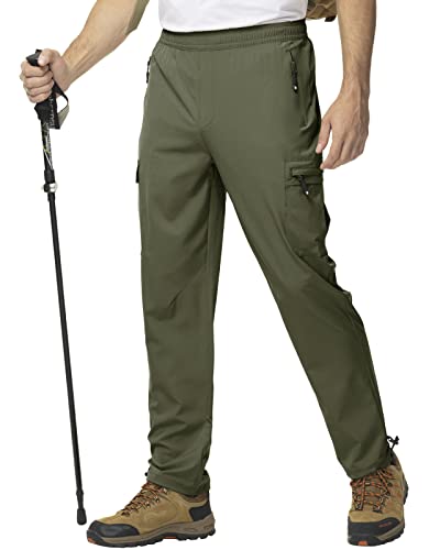 donhobo Wanderhose Herren Outdoorhose Sommer Leicht Trekkinghose Atmungsaktiv Schnell Trockend Funktionshose Softshellhose Campinghose mit 5 Taschen (Armeegrün, XL) von donhobo