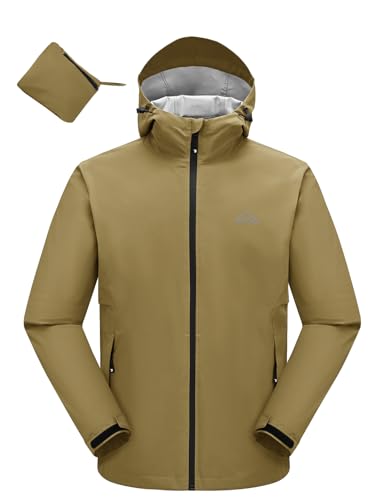 donhobo Herren Regenjacke Wasserdichter Outdoorjacke mit Kapuze Packbare Leichte Jacke Atmungsaktive Softshelljacke für Wandern Laufen Fahrrad (Armeegrün, XXL) von donhobo