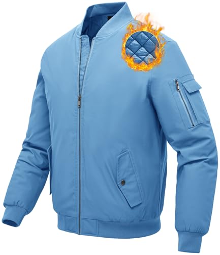 donhobo Herren Winterjacke Bomber Jacke Durchgehender Reißverschluss Winddichte Gestepptem Wintermantel Herbst Übergangsjacke Windbreaker Denimblau M von donhobo