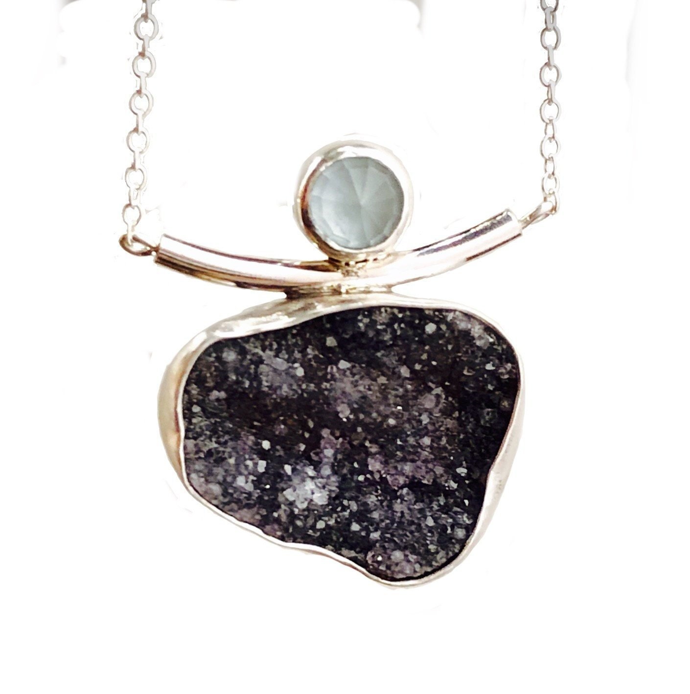 Sparkling Purple Drusy Amethyst Aquamarine Necklace-Ooak-statement Halskette von donnaOdesigns