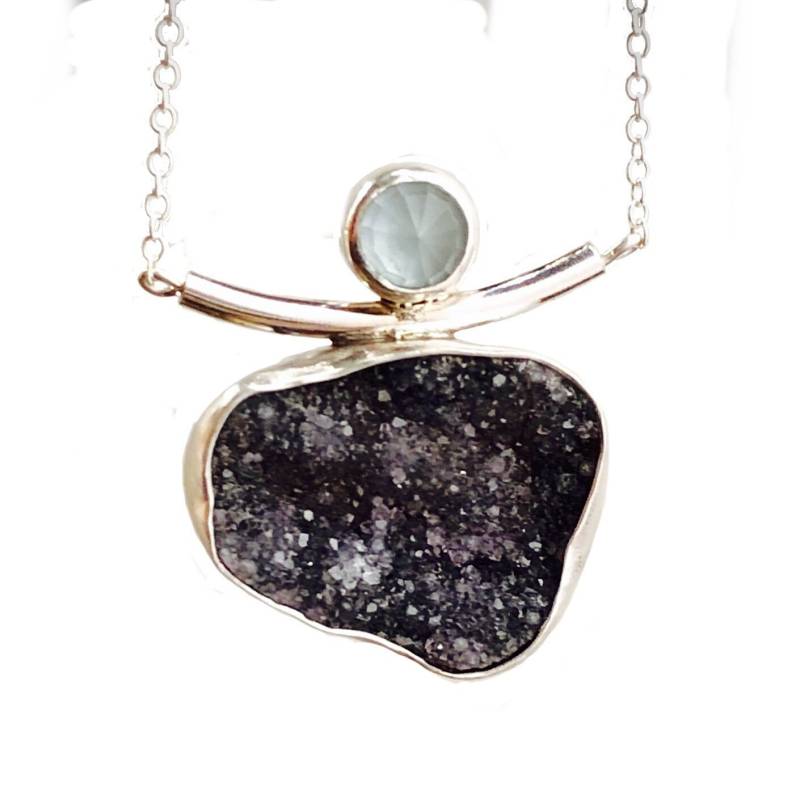 Sparkling Purple Drusy Amethyst Aquamarine Necklace-Ooak-statement Halskette von donnaOdesigns