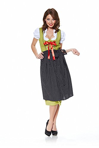 donnerlittchen! Midi Dirndl Moni Grün/Schwarz mit Pünktchen inklusive Bluse Schürze Wadenlang Trachtenkleid Tracht, Größe:40 von donnerlittchen!