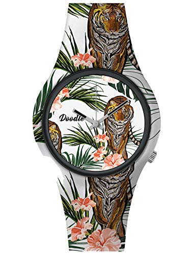 Doodle Watch Armbanduhr Wild Mood Tattoouhr Tiger Weiß DO39004 von doodle