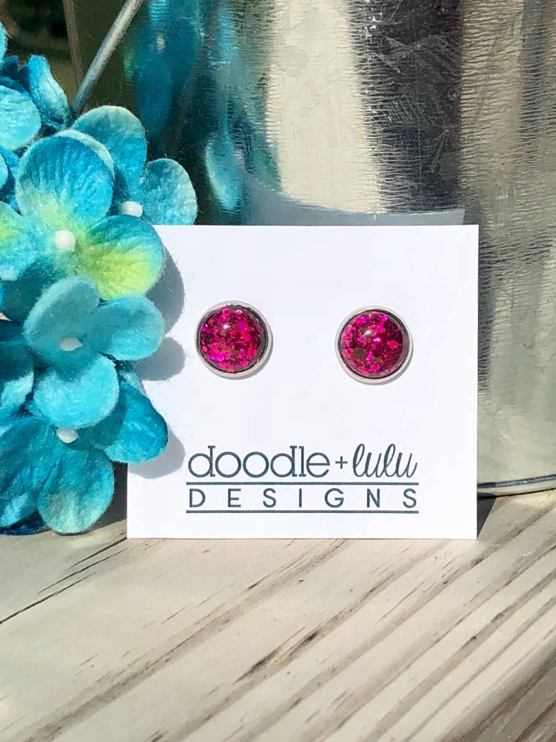 Pinke Funkeln Ohrstecker von doodleandluludesigns