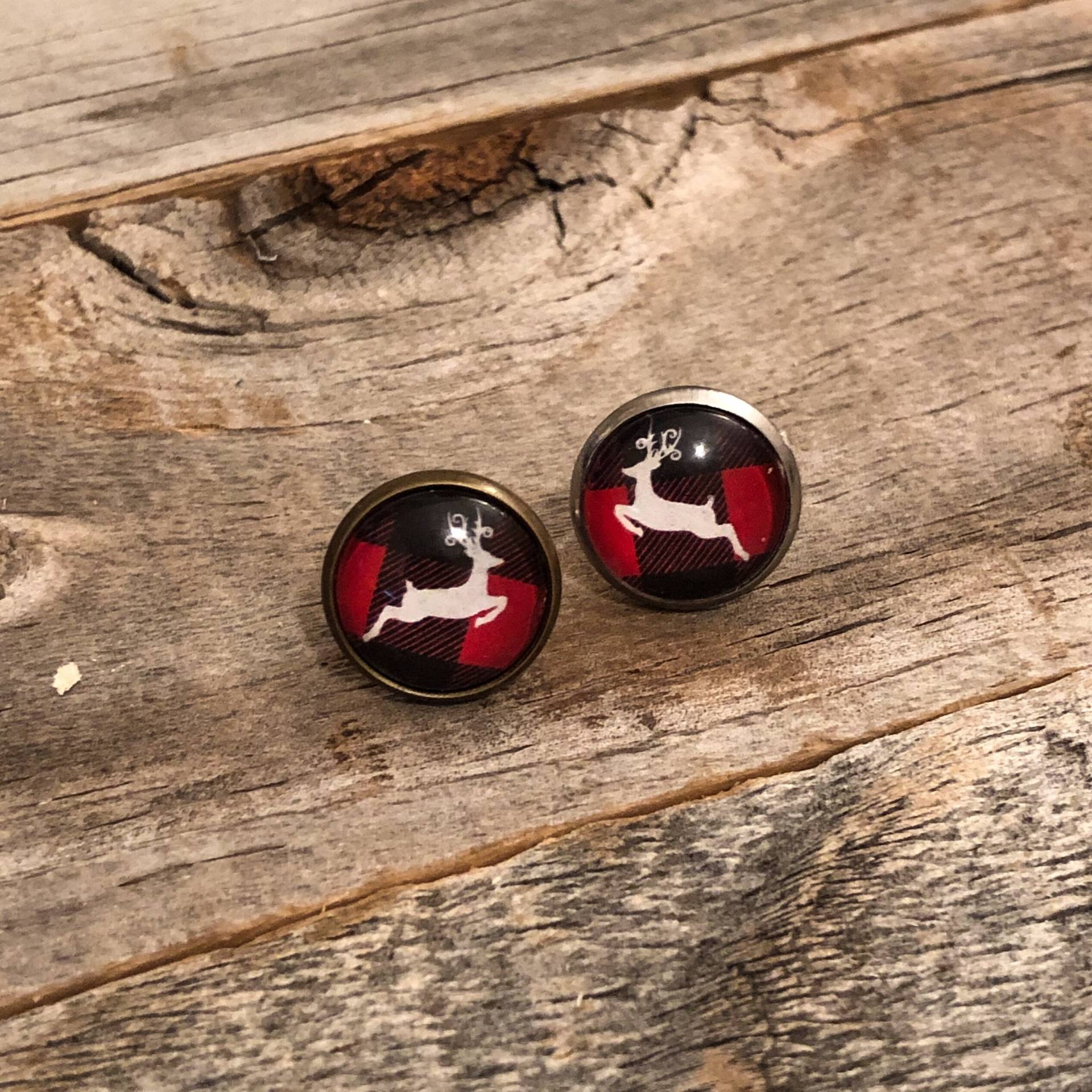 Rot Und Schwarz Büffel Karo Hirsch Ohrringe von doodleandluludesigns