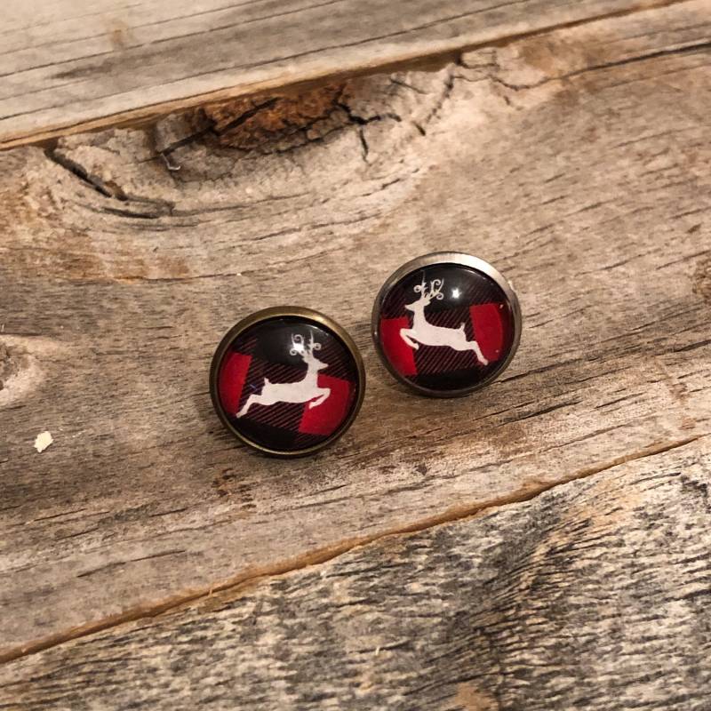 Rot Und Schwarz Büffel Karo Hirsch Ohrringe von doodleandluludesigns