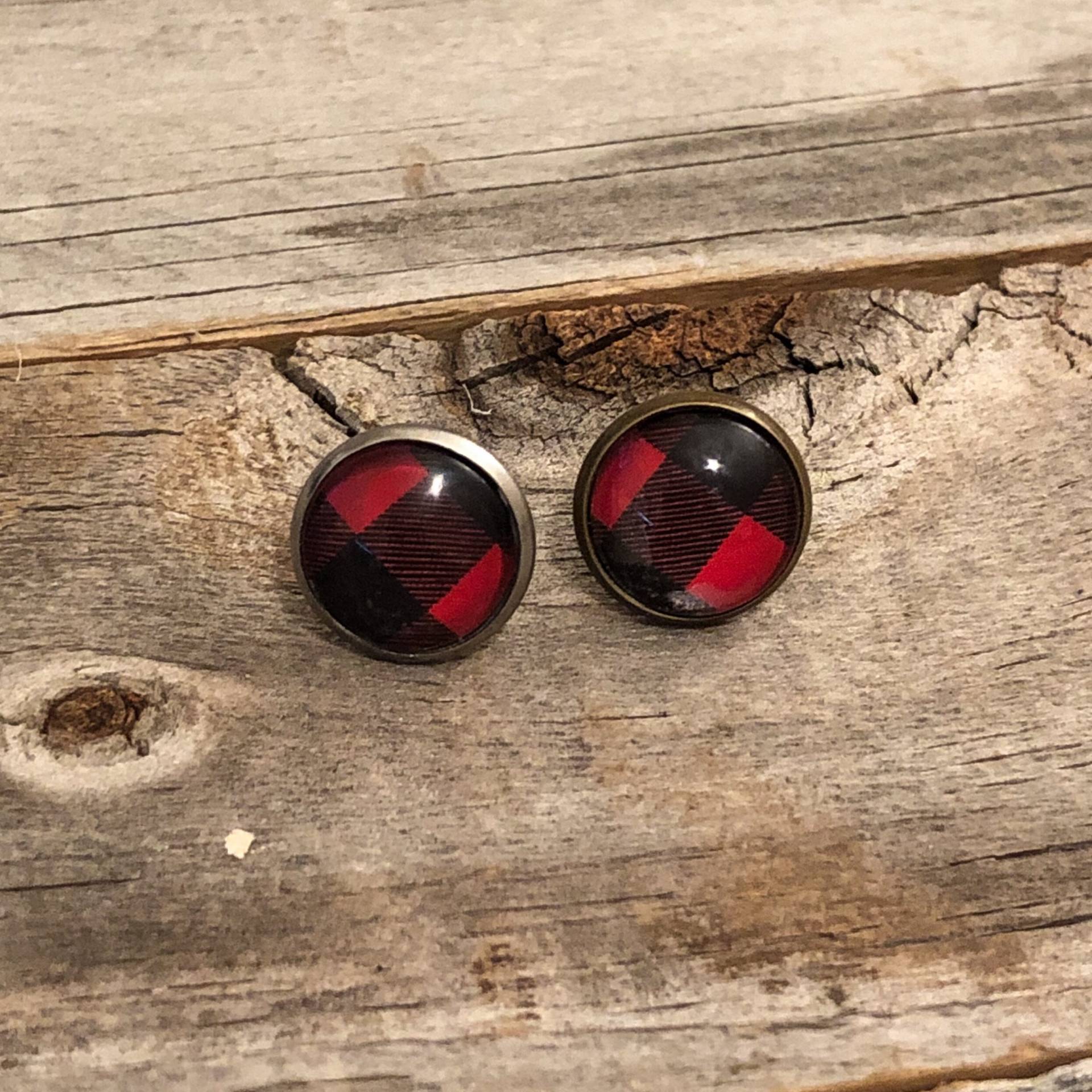 Rot Und Schwarz Büffel Karo Ohrringe von doodleandluludesigns