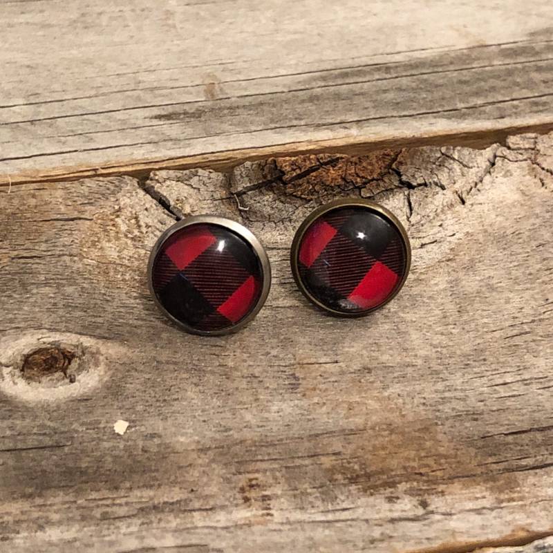 Rot Und Schwarz Büffel Karo Ohrringe von doodleandluludesigns
