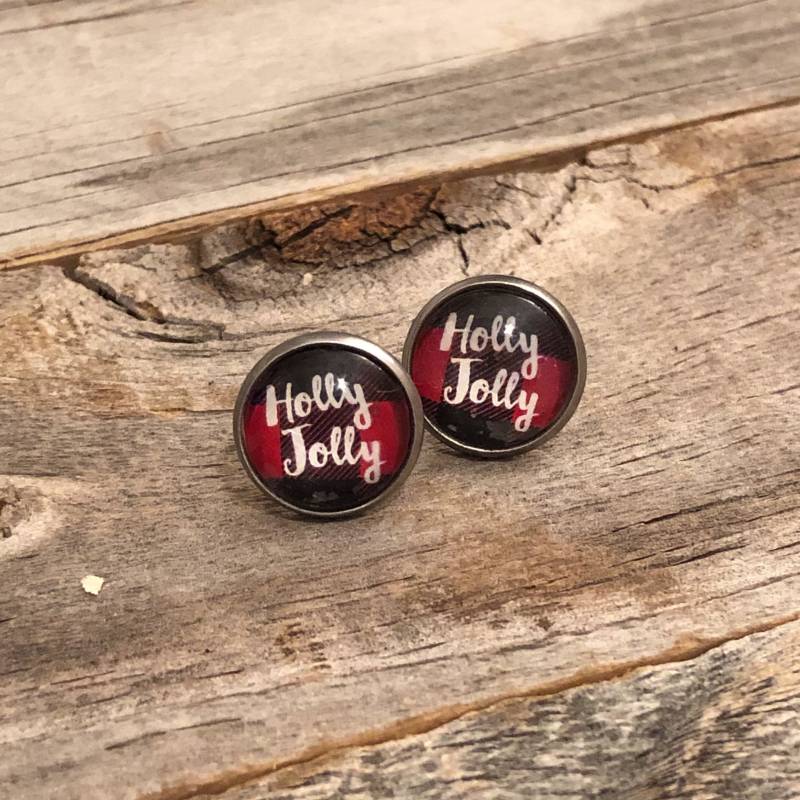 Rote Und Schwarze Büffel Karo Holly Jolly Ohrringe von doodleandluludesigns