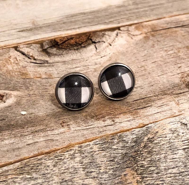 Schwarz-Weiße Büffel Karo Ohrringe von doodleandluludesigns