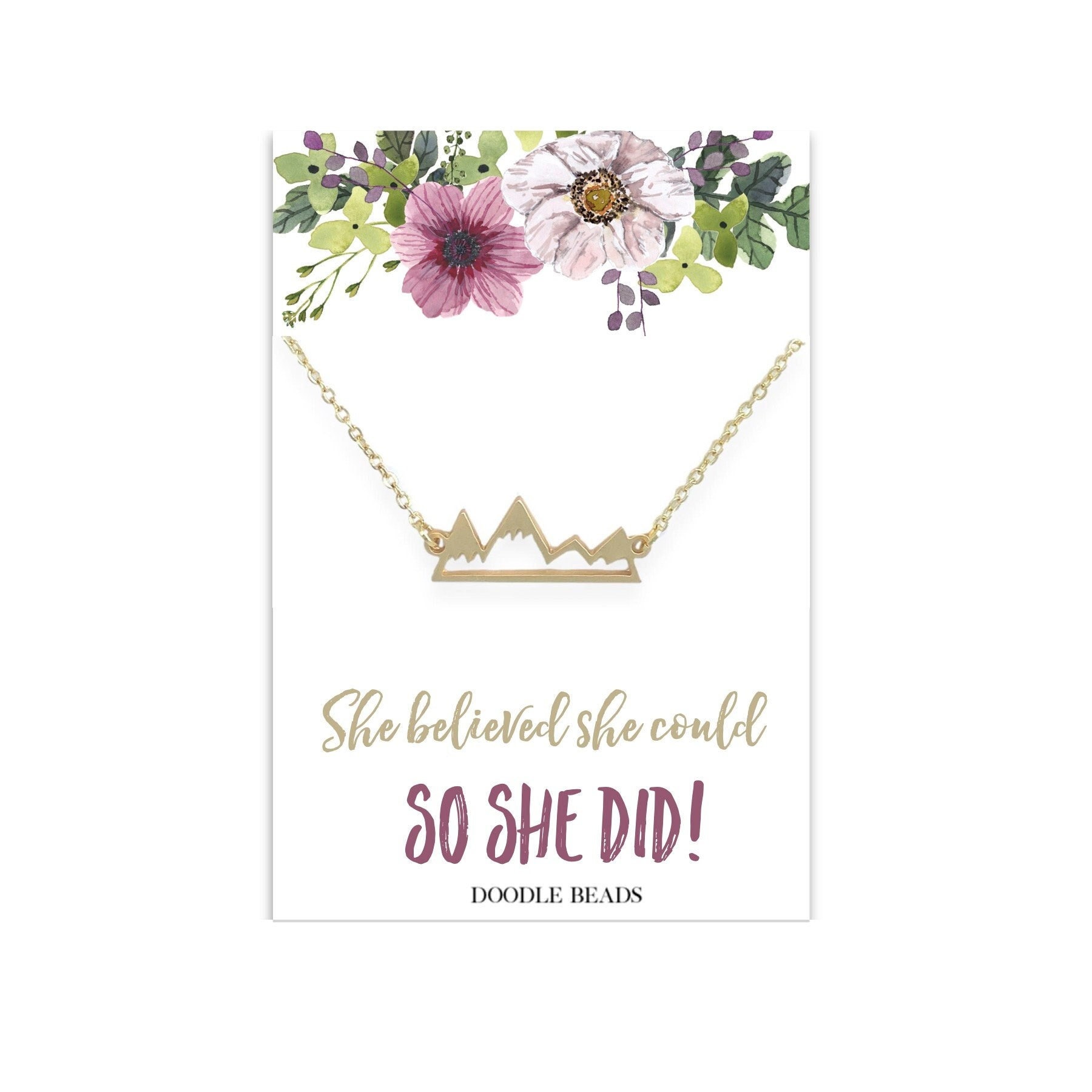 Gold Oder Silber Berg Halskette Mit Karte "Sie Glaubte, Sie Könnte So Tat" Herzlichen Glückwunsch Abschluss Geschenk Für Mädchen, Achievement von doodlebead
