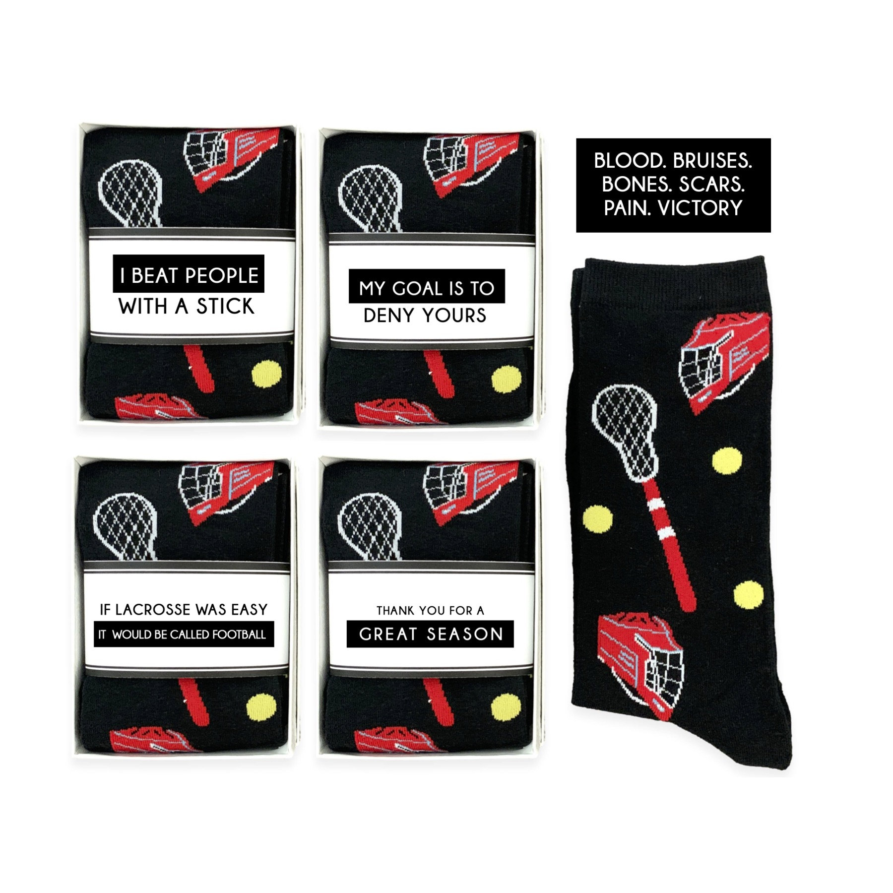 Lacrosse Socken Für Männer, Theme Geschenke Jungen, Dad, Zitate Auf Sock Wrap, I Beat People With A Stick, Goalie Gift von doodlebead