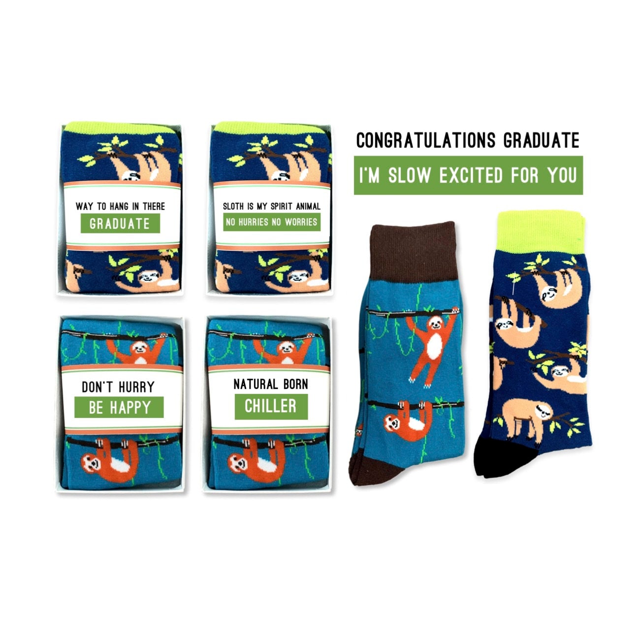 Lustige Faultier-Abschlussgeschenke Für Ihn, Faultier-Socken Männer, Faultier-Abschluss-Wortspiele, Möglichkeit, Dort Zu Hängen, Congrats Grad von doodlebead