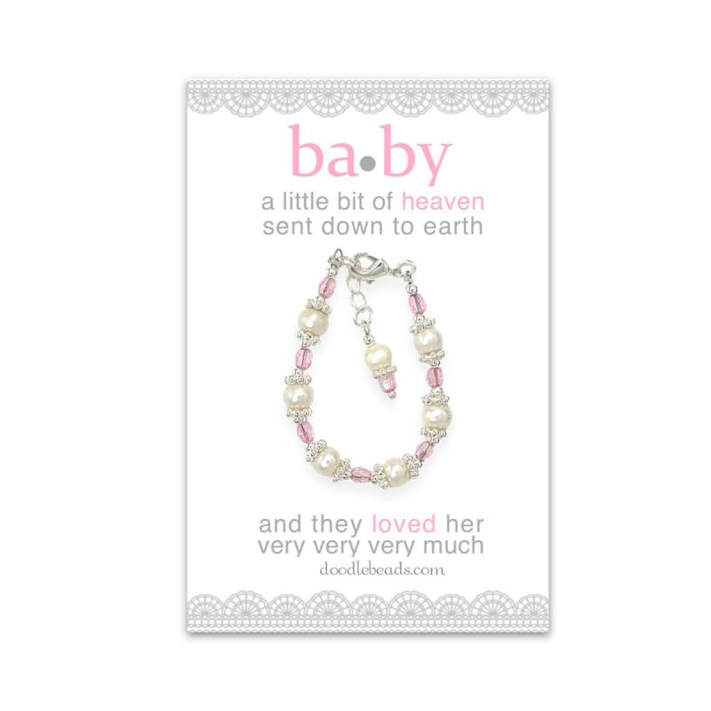 Rosa Kristall Und Perle Baby-Armband, Neue Baby-Schmuck, Säugling Armband, Neugeborene Baby-Mädchen-Segen-Geschenk, Verstellbares Armband von doodlebead