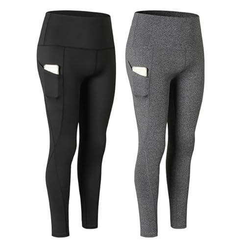 doorslay 2er Pack Leggings Damen, High Waist Sport Yogahose, Blickdicht Laufhose mit Taschen, Schnell Trocknend Sporthose für Yoga Fitness Outdoor&Freizeit von doorslay