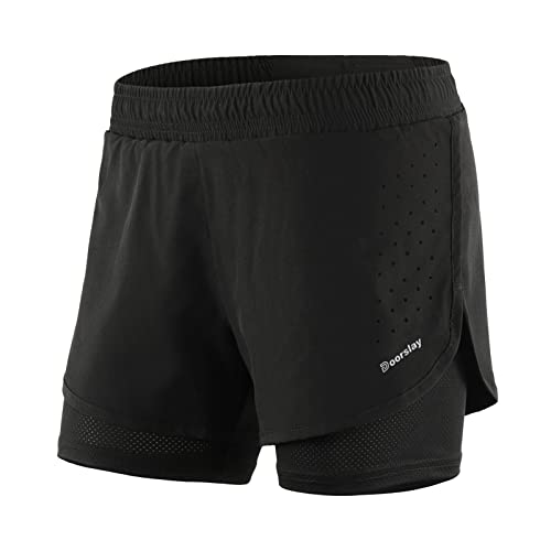 doorslay Damen 2 in 1 Laufshorts Komfortabel schnell trocknend mit längerem Futter und Rückentasche Atmungsaktive Sportshorts zum Laufen Joggen Boxen Tennis Gym, XS-XL von doorslay