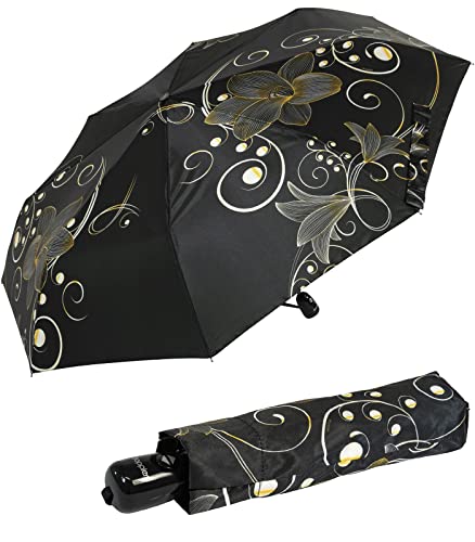 Doppler Damen Regenschirm Golden Flower - Taschenschirm Auf-Zu-Automatik von Doppler