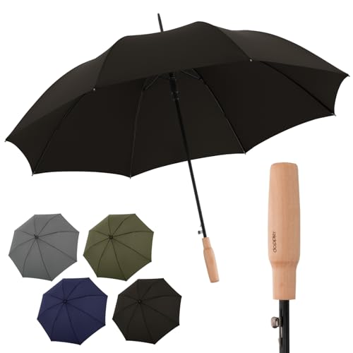 Doppler Nature Stick Regenschirm Simply Black I nachhaltiger Stockschirm aus PET-Flaschen & Holz I stabiler Automatik-Schirm mit 106cm Durchmesser I robust & sicher bei Wind & Regen von Doppler