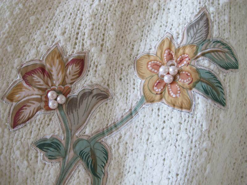 Vintage 70Er 80Er Applikation Perlen Blumen Weichste Elfenbein Strick Pullover Jumper von doratellsflora