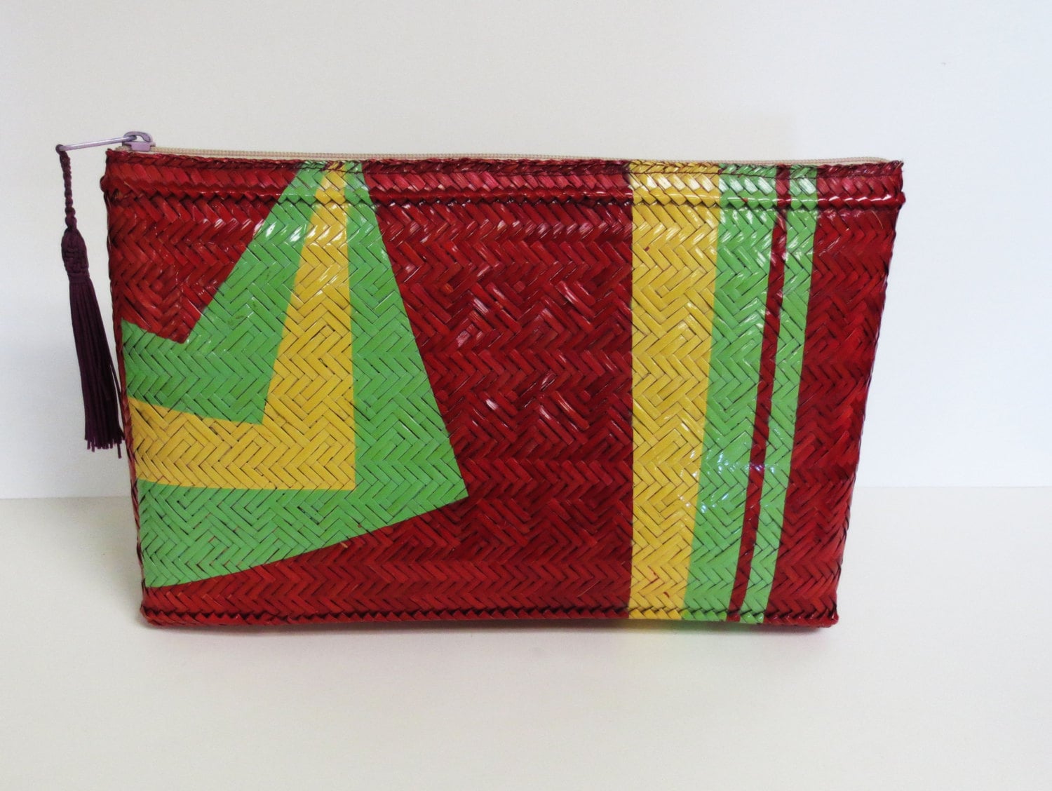 Vintage Rot, Grün Und Gelb Korbgeflecht Stil Clutch Geldbörse Vintage Rot, Grün Und Gelb Korbgeflecht Stil Clutch Geldbörse von dormousevintage