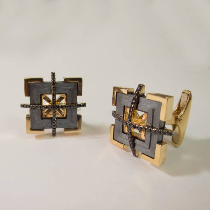 Gold Manschettenknöpfe, Herren 18K Und Oxidiertes Silber Herrenschmuck, Manschettenknopf, Diamant Manschettenknöpfe von doronmerav