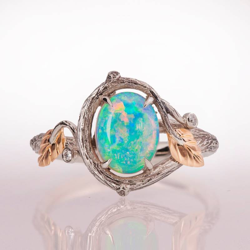 Zweig Und Blatt Oval Opal Verlobungsring von doronmerav