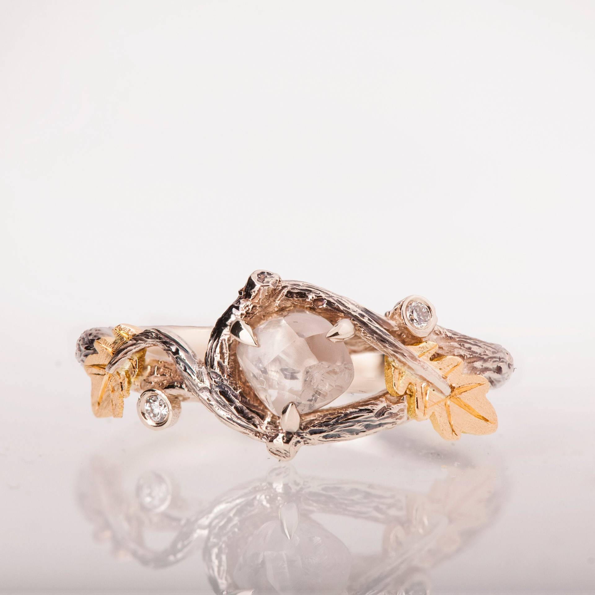 Zweig Und Blatt Verlobungsring , Rohdiamant Ring Eichenlaub Ungeschliffener Ring von doronmerav