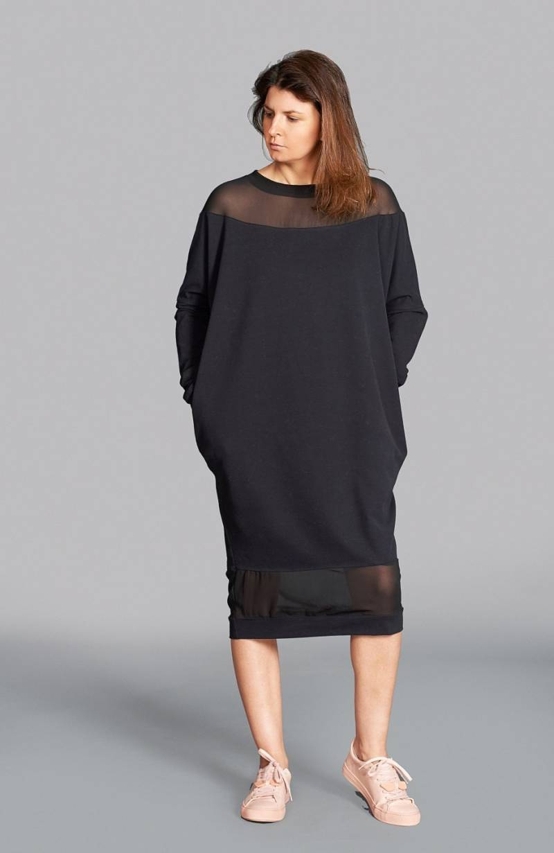 Langer Schwarzer Pullover, Damen Schwarzes Kleid, Pullover Midi Lockerer Maxi Schwarzer Schwarzes Kleid von doroteyya