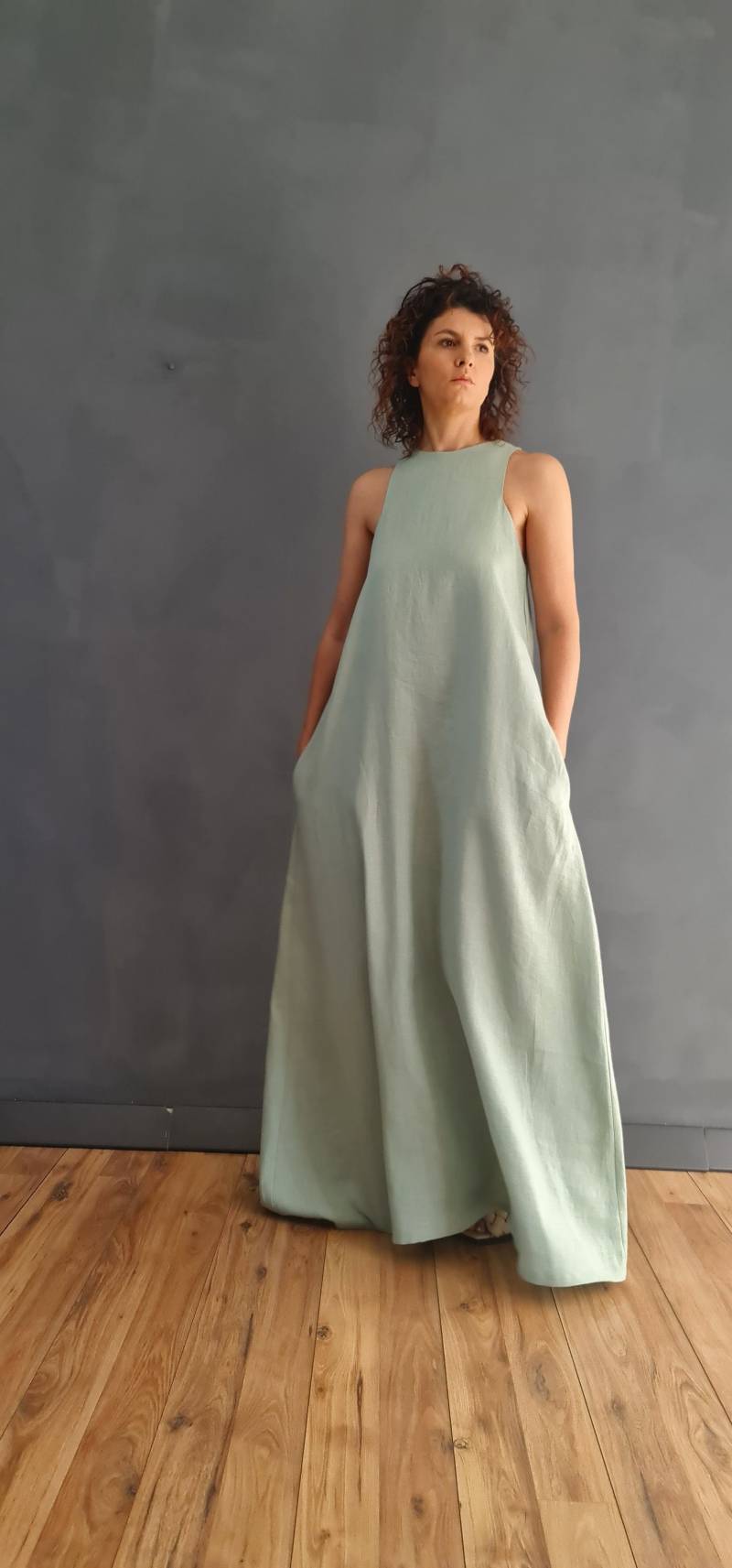 Langes Maxikleid, A-Linie Leinenkleid, Maxi Leinenkleid Für Frauen, Sommer Ärmelloses von doroteyya