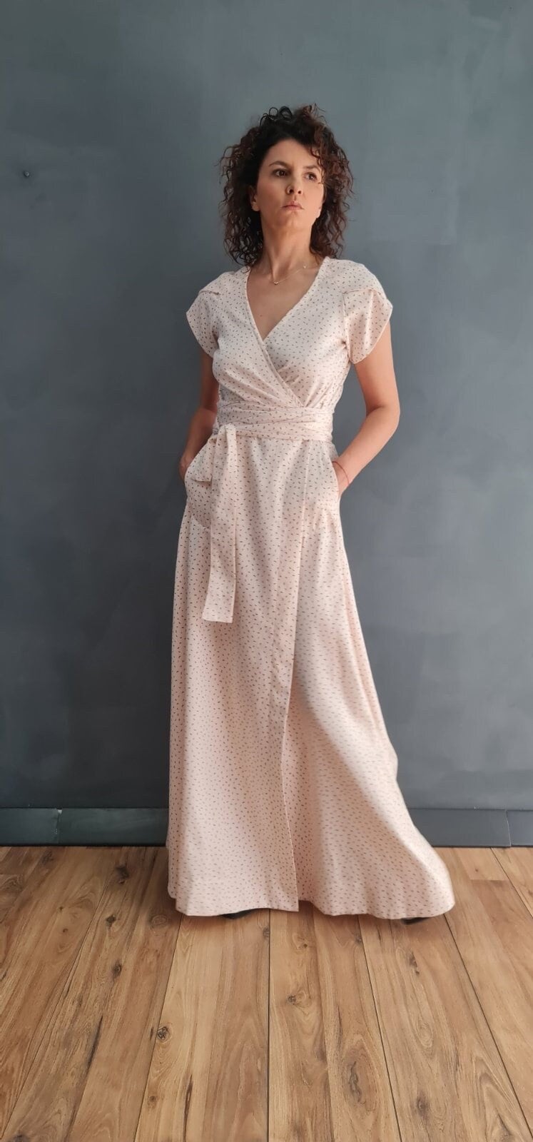 Maxi Wickelkleid, Frauen Hug Me Kleid, Baumwoll Satin Damen Sommer Kleid von doroteyya