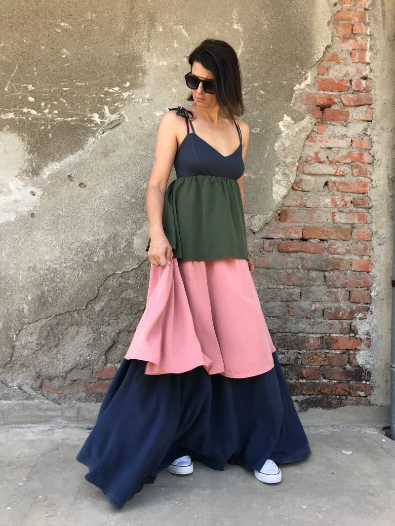 Rüschen-Layer-Maxikleid, Rüschen-Sommerkleid, Multi-Layer-Maxikleid, Rüschenkleid, Langes Sommer-Trägerkleid, Trägerkleid von doroteyya