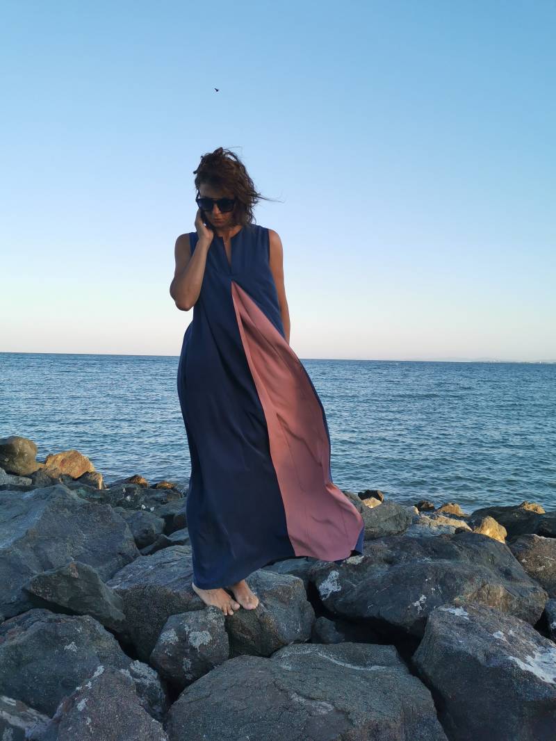 Tencel Maxikleid, Kaftan Kleid, Lockeres Ärmelloses Langes Tencelkleid, Plus Size Sommerkleid von doroteyya