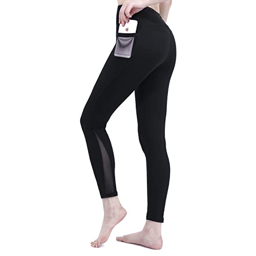 dowskwx Damen Leggings mit Mesh Taschen, Hohe Taille Sport Leggins Fitnesshose Sporthose Yogahose für Gym Running Pilates Alltag (S) von dowskwx